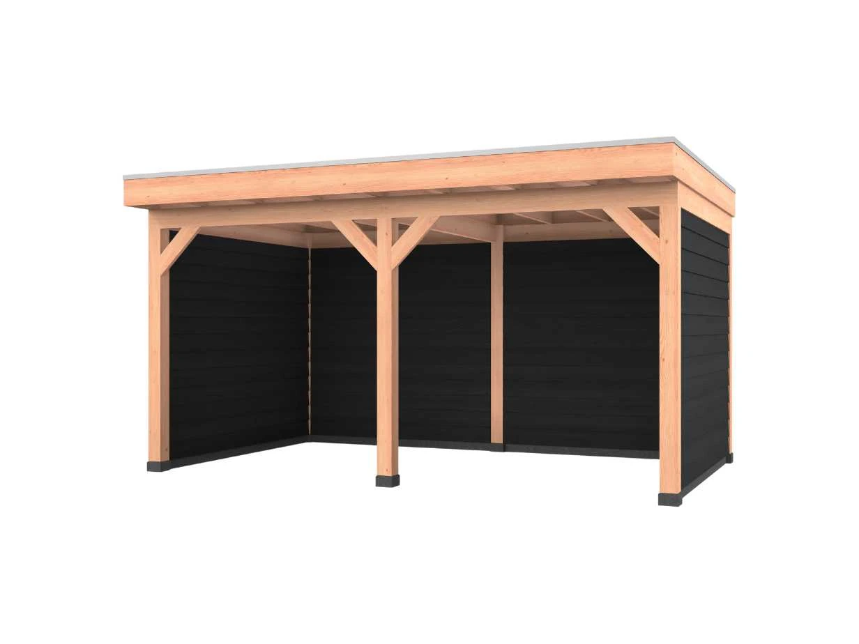 Douglas overkapping, 500 x 300, met zwarte achterwand en twee zijwanden, Westwood Comfort Green - Afbeelding 1